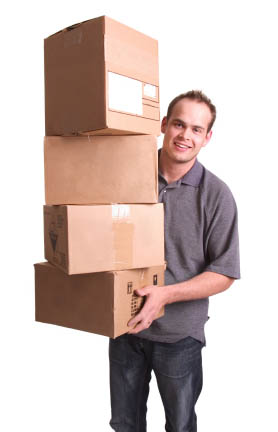 Atlantic British warehouse worker with packages