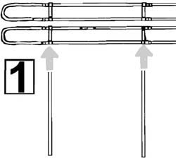 Insert the vertical upright tubes (C) through the plastic vertical brackets (B)