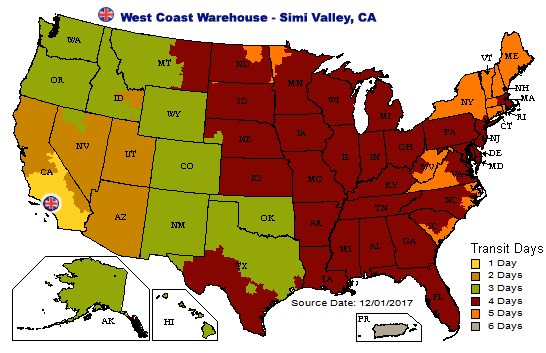 west coast warehouse shipping time