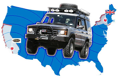 Land Rover over outline of America