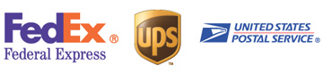 Shipping logos for services Atlantic British uses: FedEx, UPS, USPS